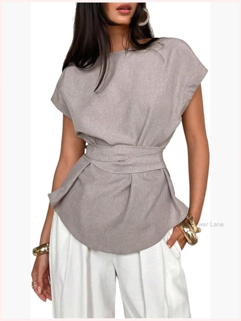 Dolman Sleeve Blouse Wrap Cross Neck Tie Back Dressy Casual Top